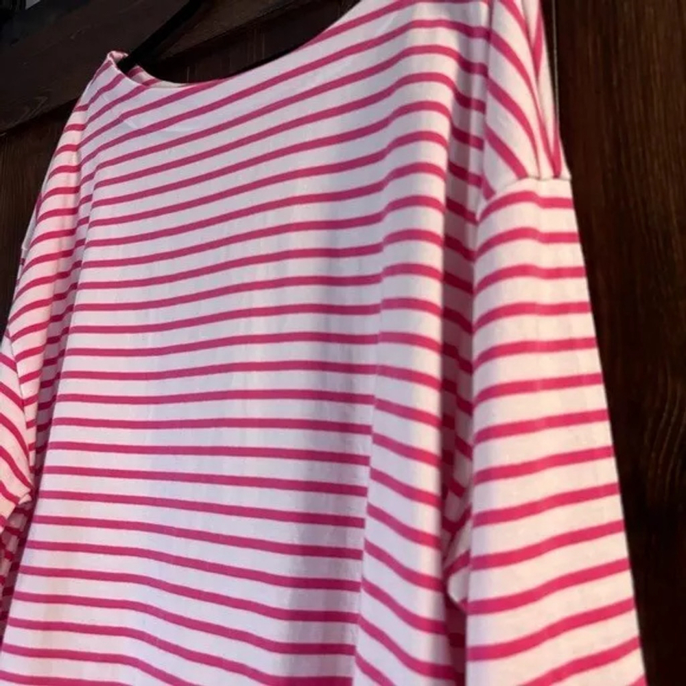 On 34th Plus Size Heavyweight Cotton Pink Striped Boat-Neck 3/4 Sleeve Top NWT - Picture 4 of 6